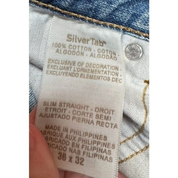 Levi's Silvertab Slim Straight Distressed Blue Jeans Flap Pockets Men's 36x32 - Picture 7 of 8